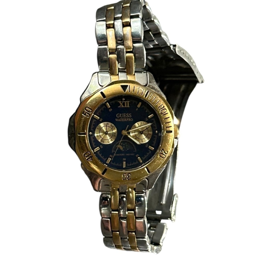 Guess Men’s Waterpro Watch Blue Face Stainless Steel Band Two Tone Vintage